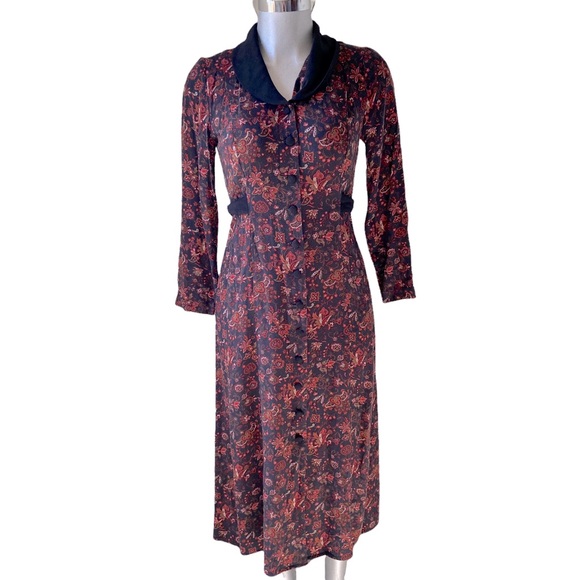 Floral Midi Dress Prairie Peasant Modest Long Sleeve Vintage Grannycore Rosette - Picture 11 of 11